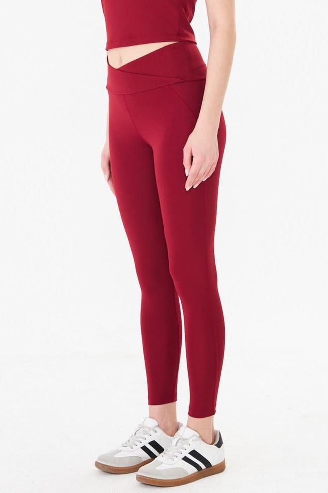 Sortie Collection Claret Red Leggings With High Waist And Zipper Pocket Wholesale Clothing Sport