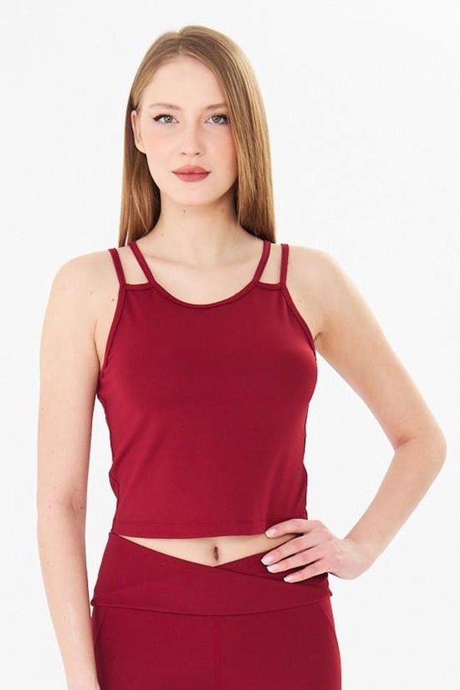 Sortie Collection Dvojitý Remienkový Jumper Sports Crop Tank Top Burgundy Veľkoobchod s oblečením 0