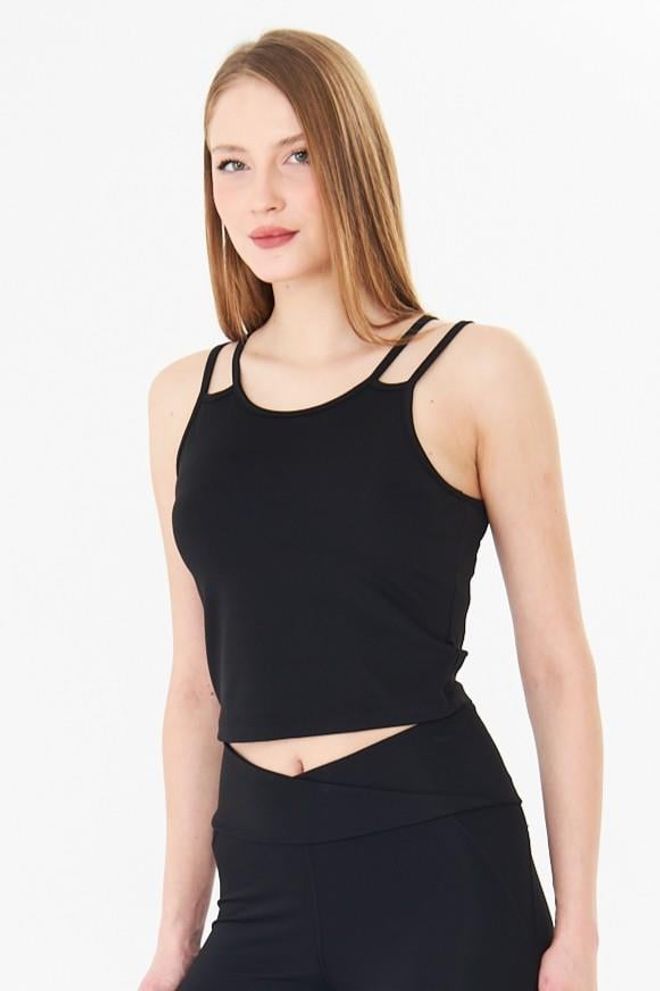 Sortie Collection Dvojitý Remienok Jumper Sport Crop Tank Top Čierna Veľkoobchod s oblečením 0