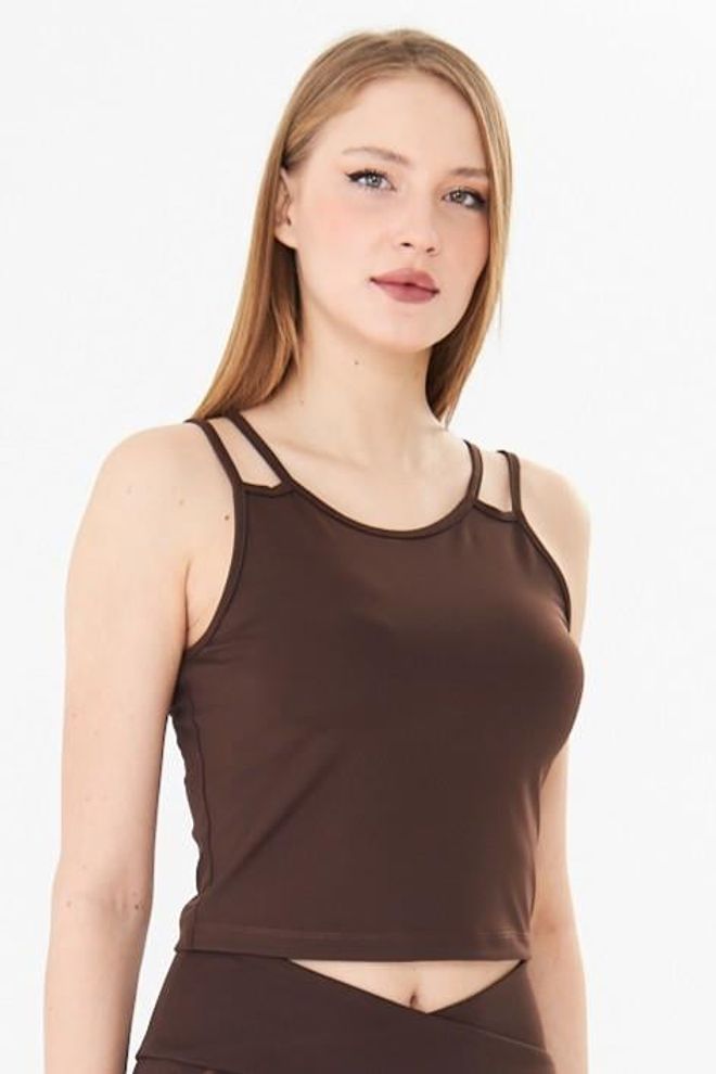 Sortie Collection Dvojitý Remienkový Jumper Sport Crop Tank Top Hnedá Veľkoobchod s oblečením 0