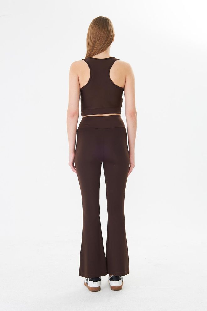 Sortie Collection Brown Casual Sport Leggings High Waist Flare Leg Long Wholesale Clothing 5