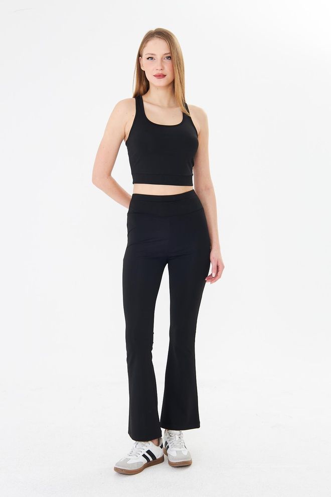 Sortie Collection Black High Waist Flare Leggings Wholesale Clothing Spring