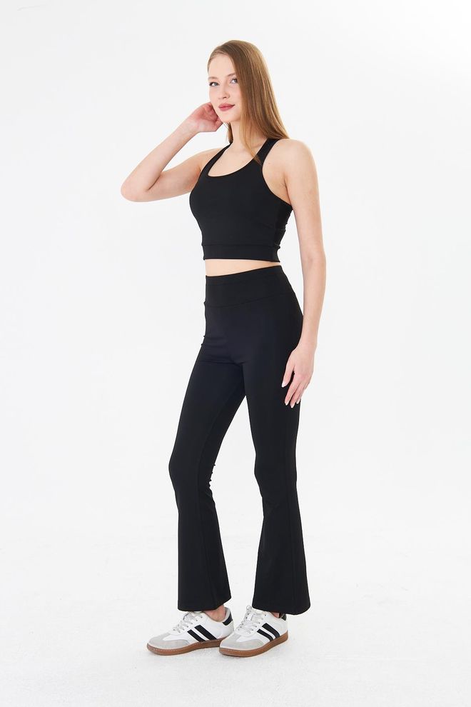 Sortie Collection Black High Waist Flare Leggings Wholesale Clothing Work