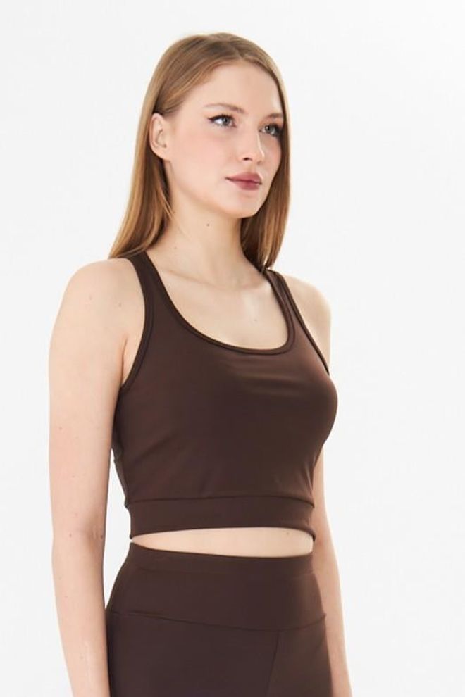 Sortie Collection Swimmer Back Booster Sport Crop Tanktop Braun Großhandelskleidung 0