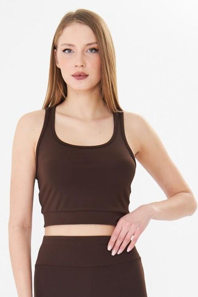 Sortie Collection Swimmer Back Booster Sport Crop Tank Top Brown Wholesale Clothing 4