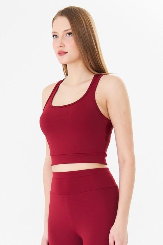 Sortie Collection Swimmer Back Booster Sports Crop Tank Top Burgundy Wholesale Clothing 3