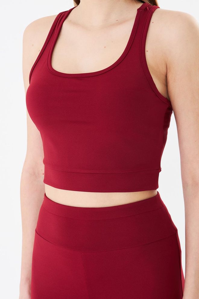 Sortie Collection Swimmer Back Booster Sports Crop Tank Top Burgundy Wholesale Clothing 2