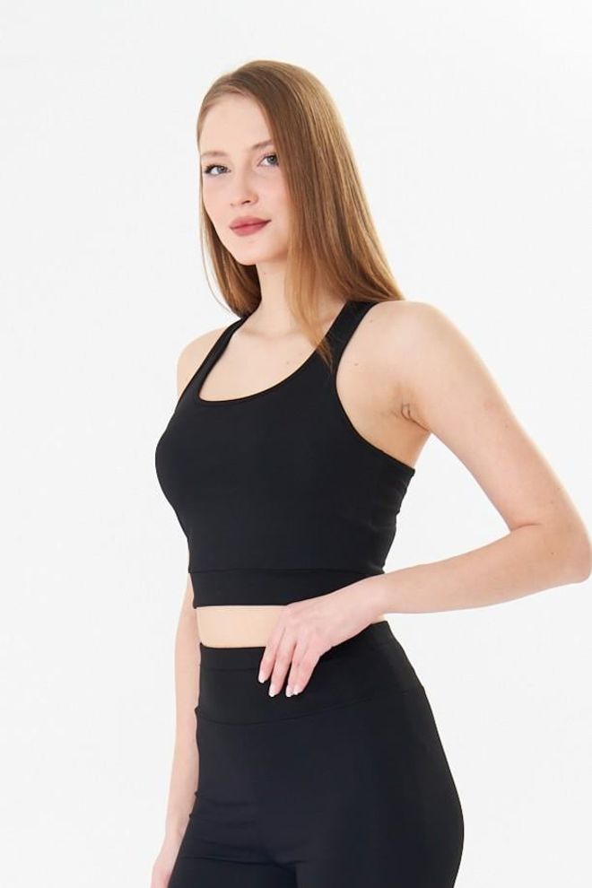 Sortie Collection Swimmer Back Booster Sport Crop Tank Top Crna Veleprodaja odjeće 5