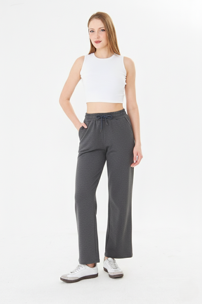 Sortie Collection High Waist Loose Leg Lace up Modal Sweatpants Anthracite Wholesale Clothing 4