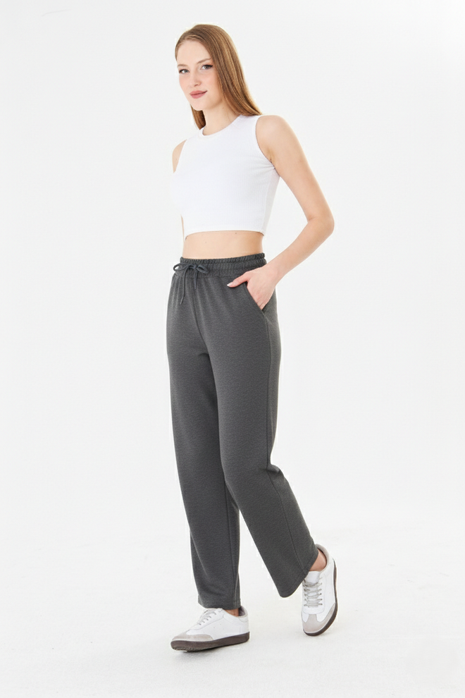 Sortie Collection High Waist Loose Leg Lace up Modal Sweatpants Anthracite Wholesale Clothing 3