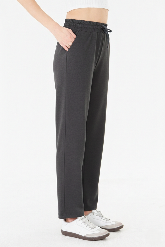 Sortie Collection High Waist Loose Leg Lace up Modal Sweatpants Anthracite Wholesale Clothing 0