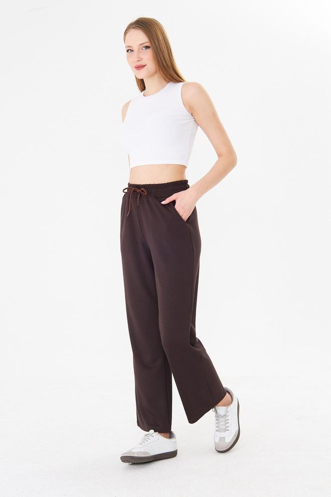 Sortie Collection Brown Sweatpants Jogger With Wide Leg And Drawstring Wholesale Clothing Work