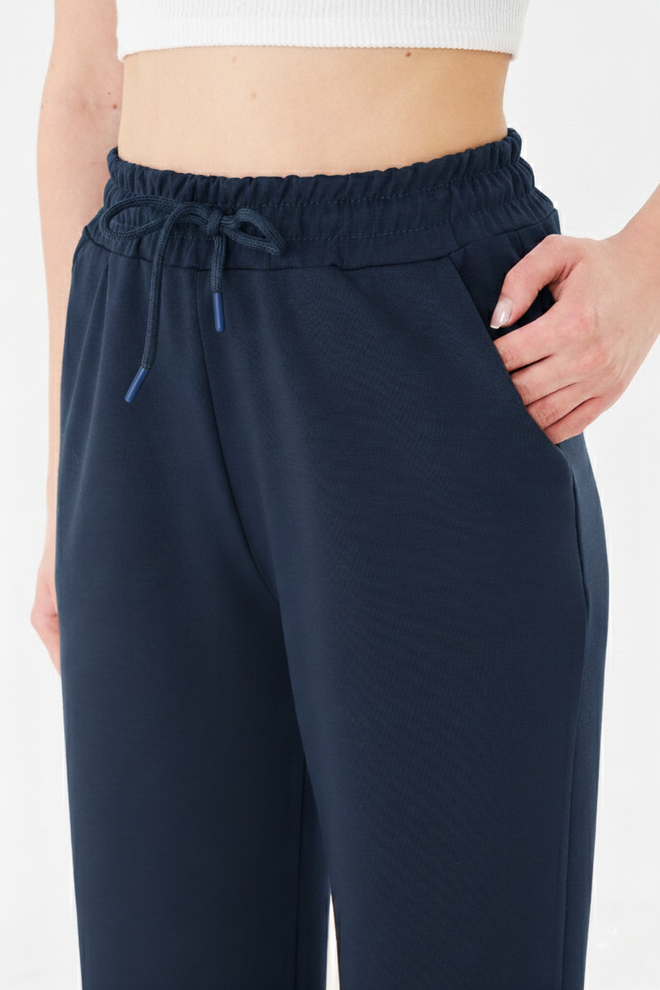 Sortie Collection Navy Blue Sweatpants Wide Leg Jogger High Waist Wholesale Clothing Lounge