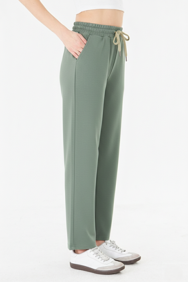 Sortie Collection High Waist Loose Leg Lace up Modal Sweatpants Khaki Wholesale Clothing 0