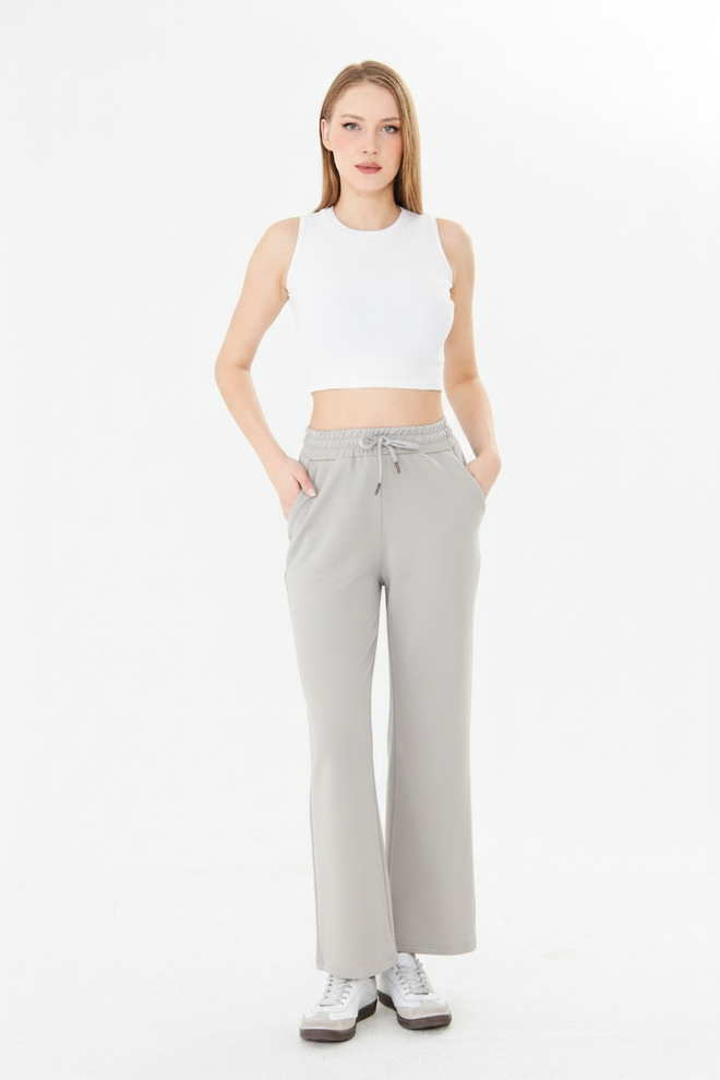 Sortie Collection Grey Sweatpants Jogger Straight Leg High Waist Wholesale Clothing Sport