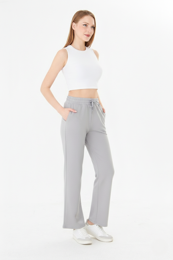 Sortie Collection Grey Sweatpants Jogger Straight Leg High Waist Wholesale Clothing Lounge