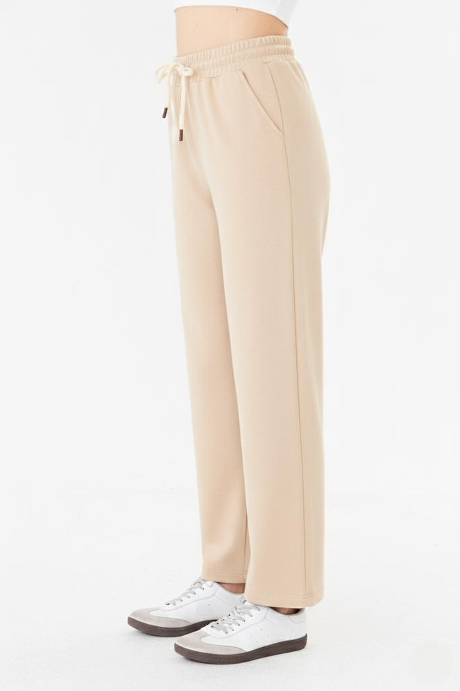 Sortie Collection Beige Sweatpants High Waist Jogger With Slant Pocket Wholesale Clothing Spring