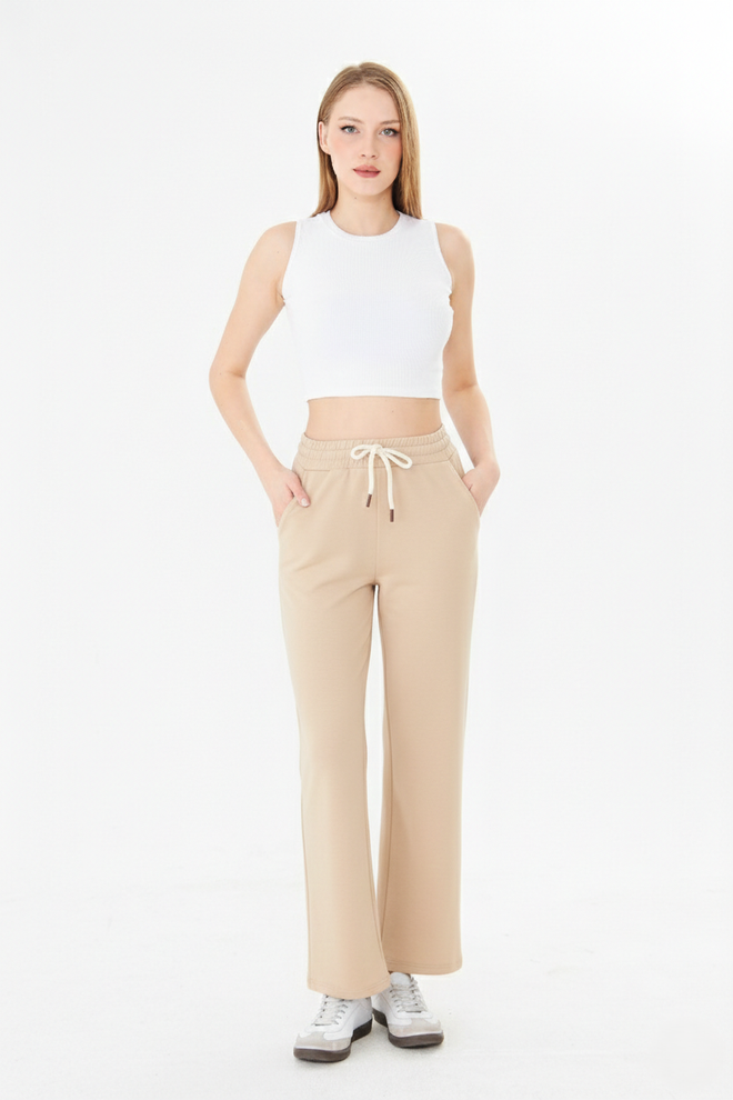 Sortie Collection Beige Sweatpants High Waist Jogger With Slant Pocket Wholesale Clothing Lounge