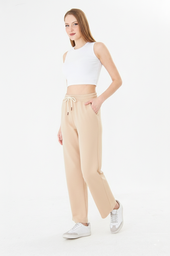 Sortie Collection Beige Sweatpants High Waist Jogger With Slant Pocket Wholesale Clothing Sport