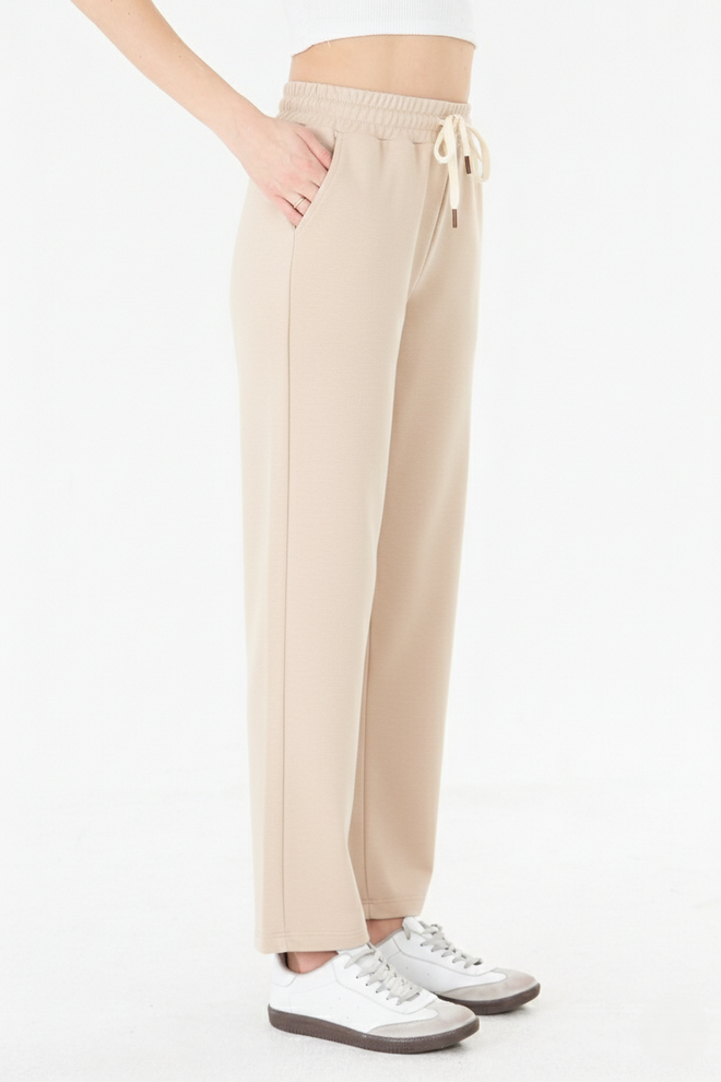 Sortie Collection Beige Sweatpants High Waist Jogger With Slant Pocket Wholesale Clothing 0