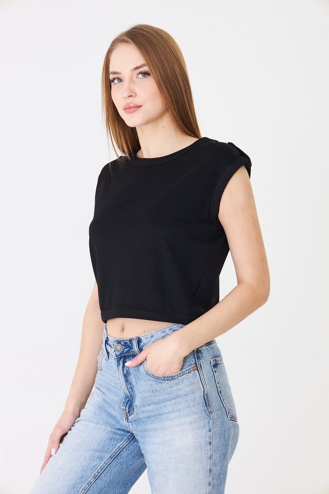 Sortie Collection Black Casual Sleeveless Crop Tshirt Wholesale Clothing Streetwear