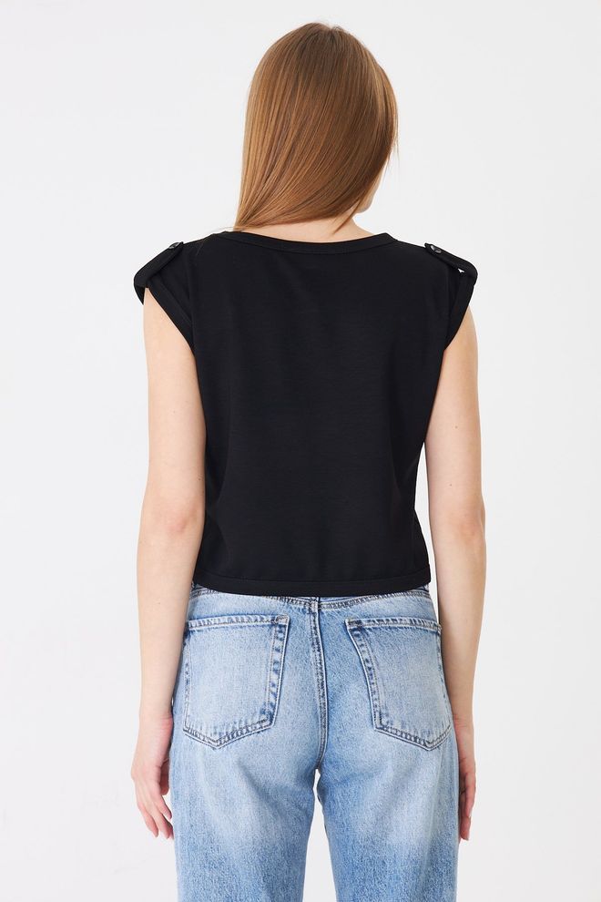 Sortie Collection Black Casual Sleeveless Crop Tshirt Wholesale Clothing 1