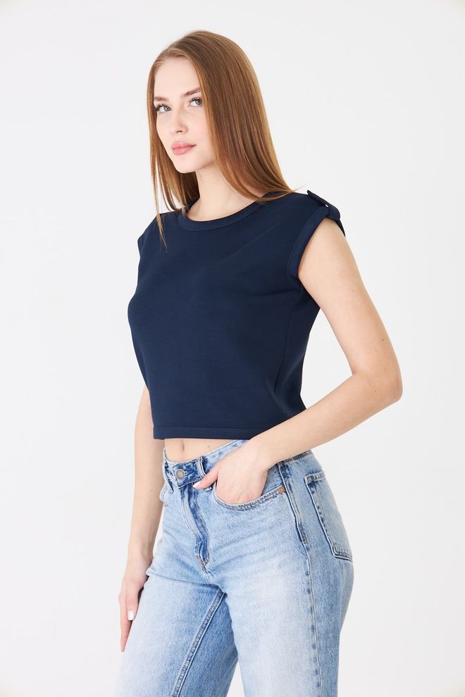 Sortie Collection Marineblau T Shirt Ärmellos Crop Lässig Großhandelskleidung Lässig