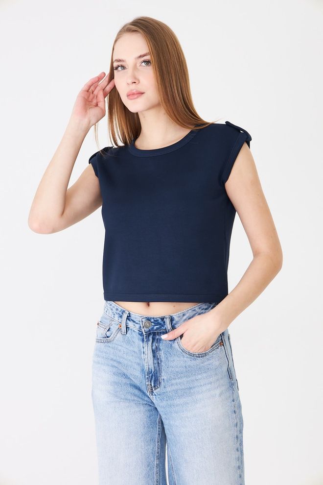 Sortie Collection Blu Navy Maglietta Senza Maniche Corta Casual Abbigliamento all'ingrosso 5