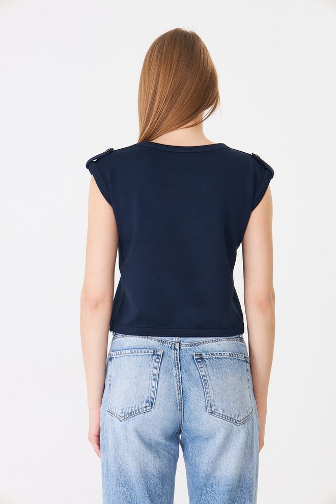 Sortie Collection Blu Navy Maglietta Senza Maniche Corta Casual Abbigliamento all'ingrosso 1