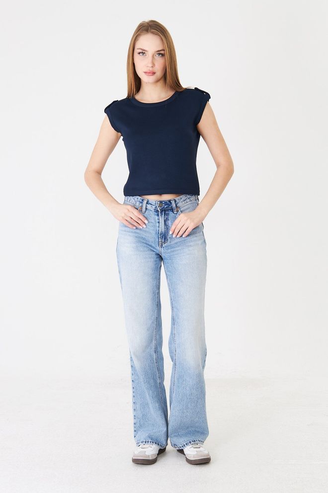 Sortie Collection Blu Navy Maglietta Senza Maniche Corta Casual Abbigliamento all'ingrosso Primavera