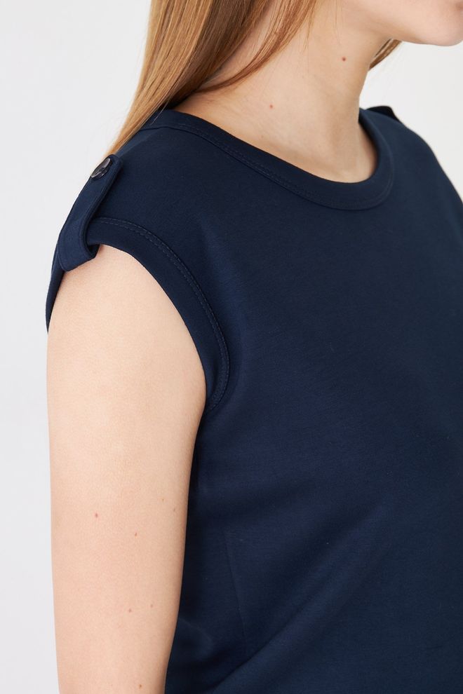 Sortie Collection Blu Navy Maglietta Senza Maniche Corta Casual Abbigliamento all'ingrosso Da cocktail