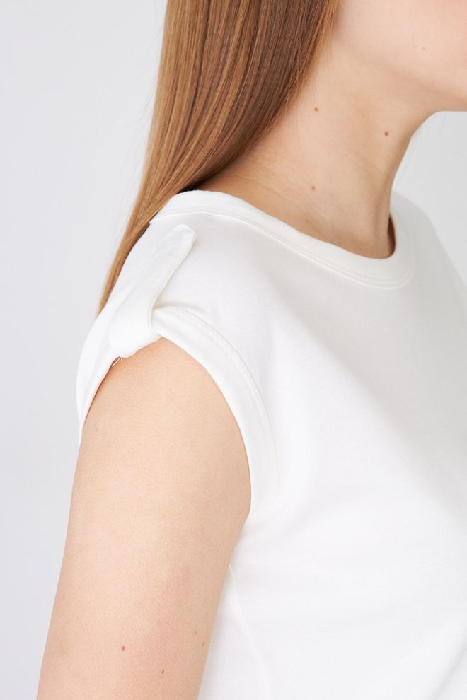 Sortie Collection Bianco Maglietta Casual Abbigliamento Di Strada Tagliato Manica Ad Aletta Abbigliamento all'ingrosso Da cocktail