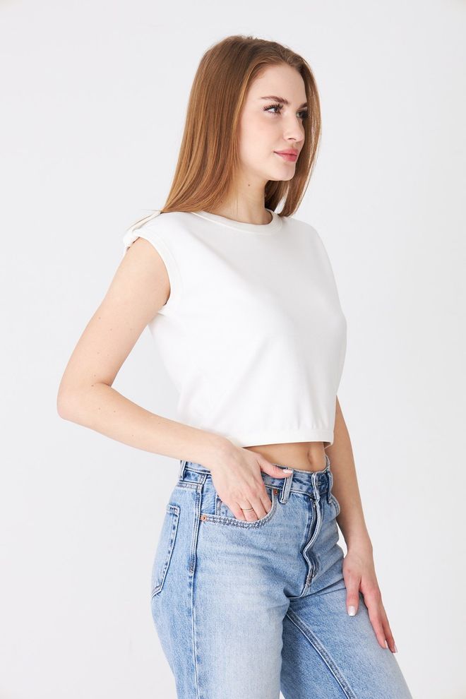 Sortie Collection Bianco Maglietta Casual Abbigliamento Di Strada Tagliato Manica Ad Aletta Abbigliamento all'ingrosso 5