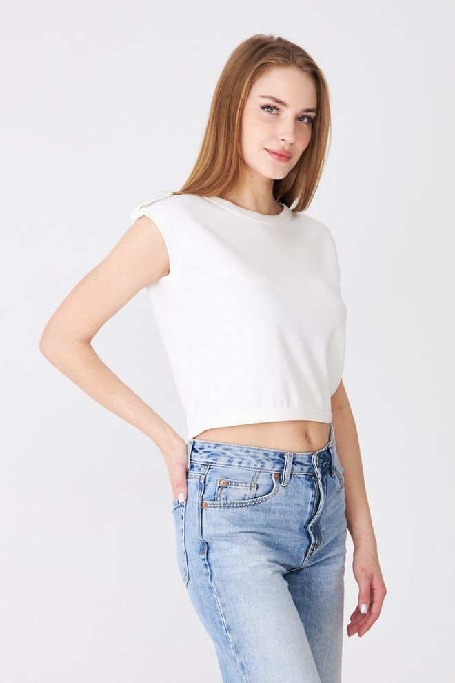 Sortie Collection Bianco Maglietta Casual Abbigliamento Di Strada Tagliato Manica Ad Aletta Abbigliamento all'ingrosso Lavoro