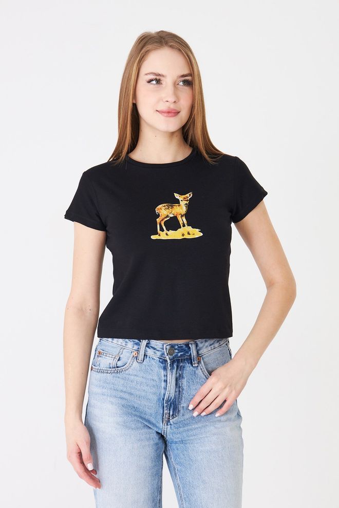 Sortie Collection Schwarzes Lässiges Slim Fit Crop T Shirt Großhandelskleidung Lässig