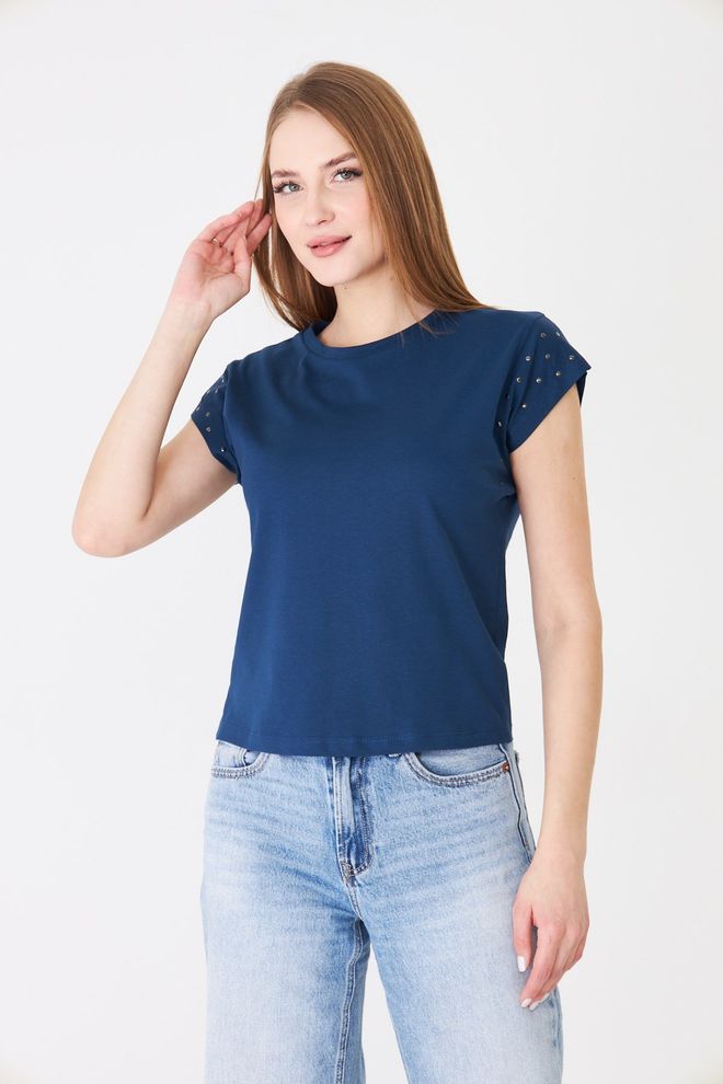 Sortie Collection Navy Blue Tshirt Casual Streetwear Cap Sleeve Wholesale Clothing Spring
