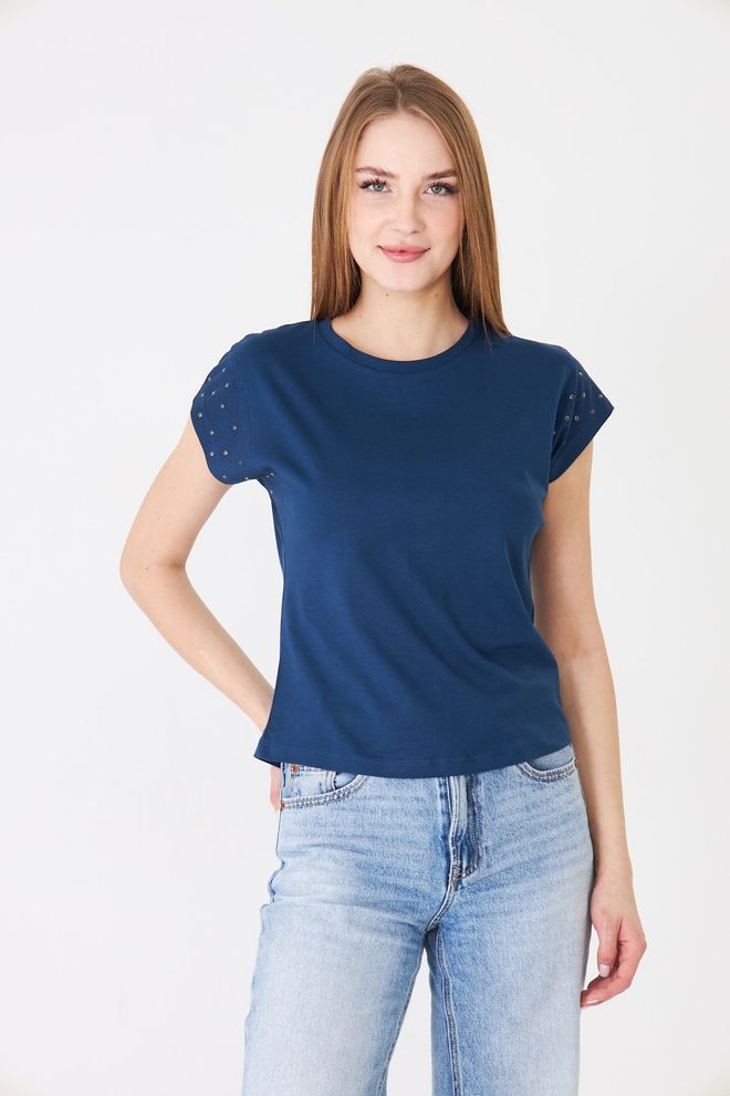 Sortie Collection Navy Blue Tshirt Casual Streetwear Cap Sleeve Wholesale Clothing Beach