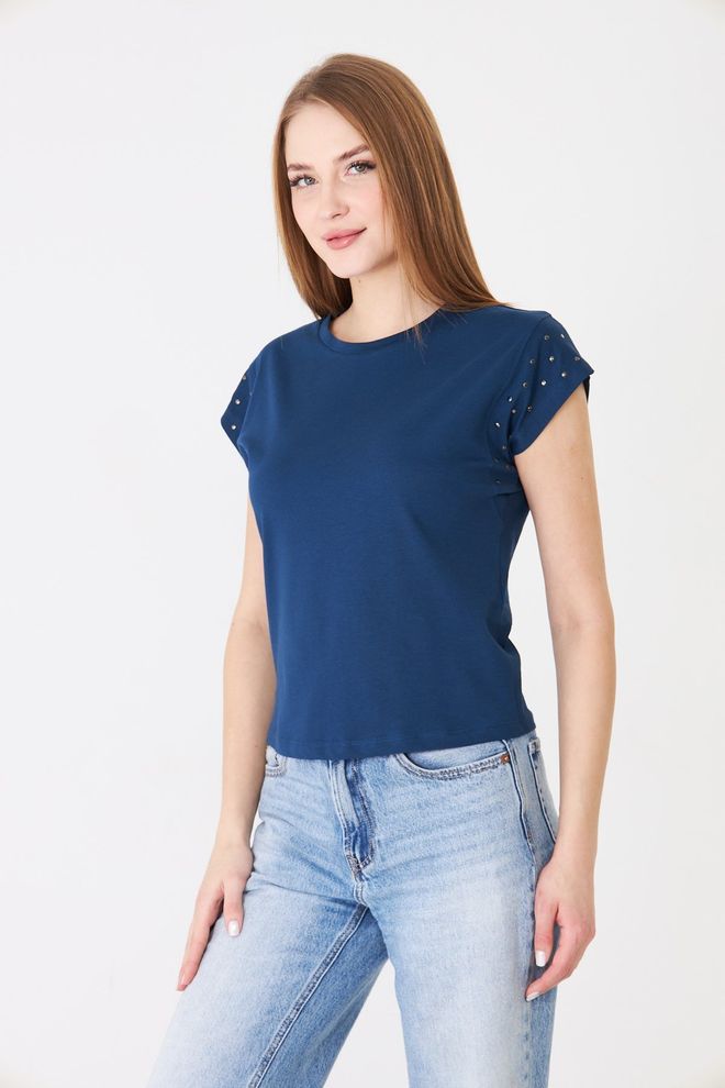 Sortie Collection Navy Blue Tshirt Casual Streetwear Cap Sleeve Wholesale Clothing Streetwear