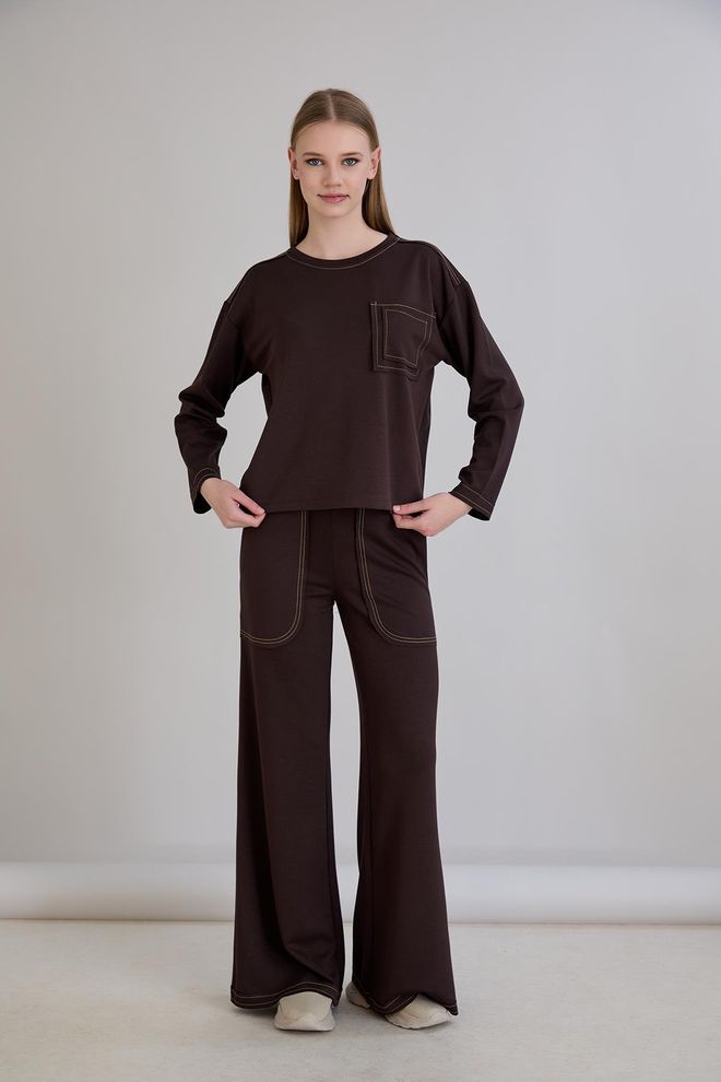 Sortie Collection Set Rjav Ležerno Šport S Palazzo Hlačami Oblačila na debelo Ležerno