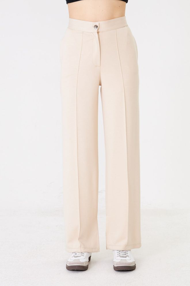 Sortie Collection Бежевый Тренировочные Брюки Палаццо Широкая Нога Застегнутый Оптовая продажа одежды Весна