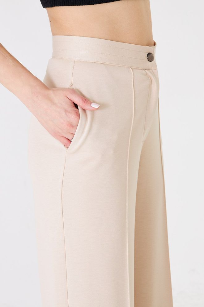 Sortie Collection Бежевый Тренировочные Брюки Палаццо Широкая Нога Застегнутый Оптовая продажа одежды Бездельничать