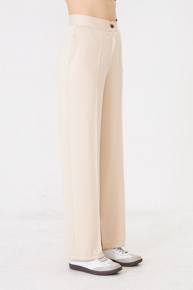 Sortie Collection Beige Pantaloni Tuta Palazzo Gamba Larga Abbottonato Abbigliamento all'ingrosso Casuale