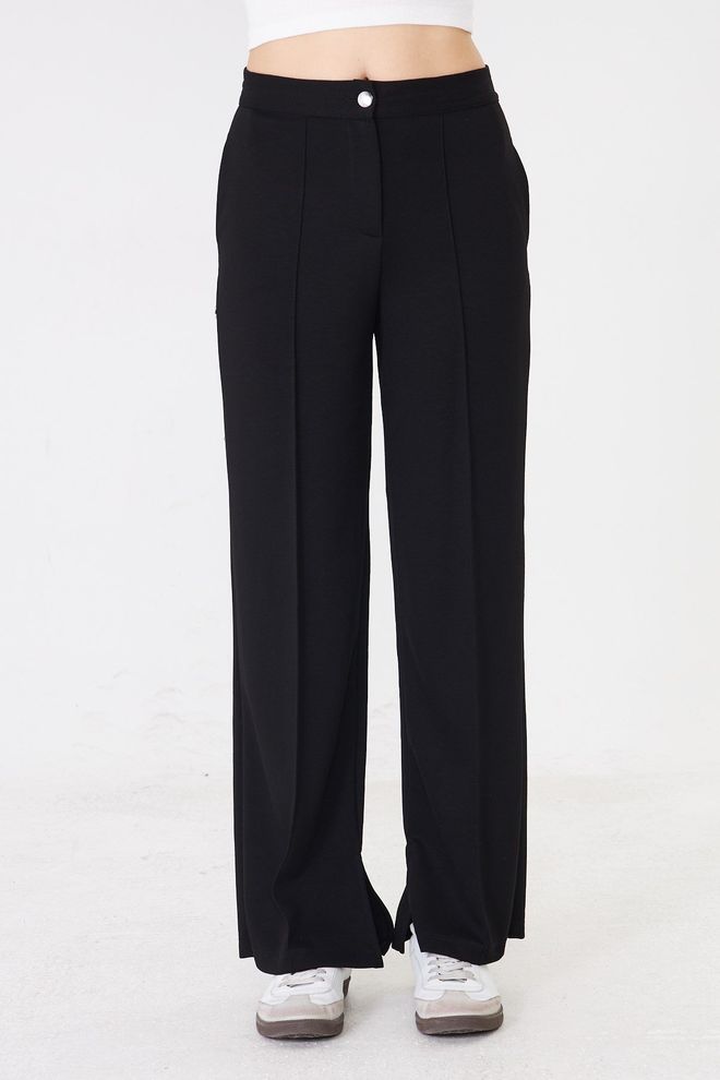Sortie Collection Black Sweatpants With Wide Leg And Buttoned Closure Wholesale Clothing Spring