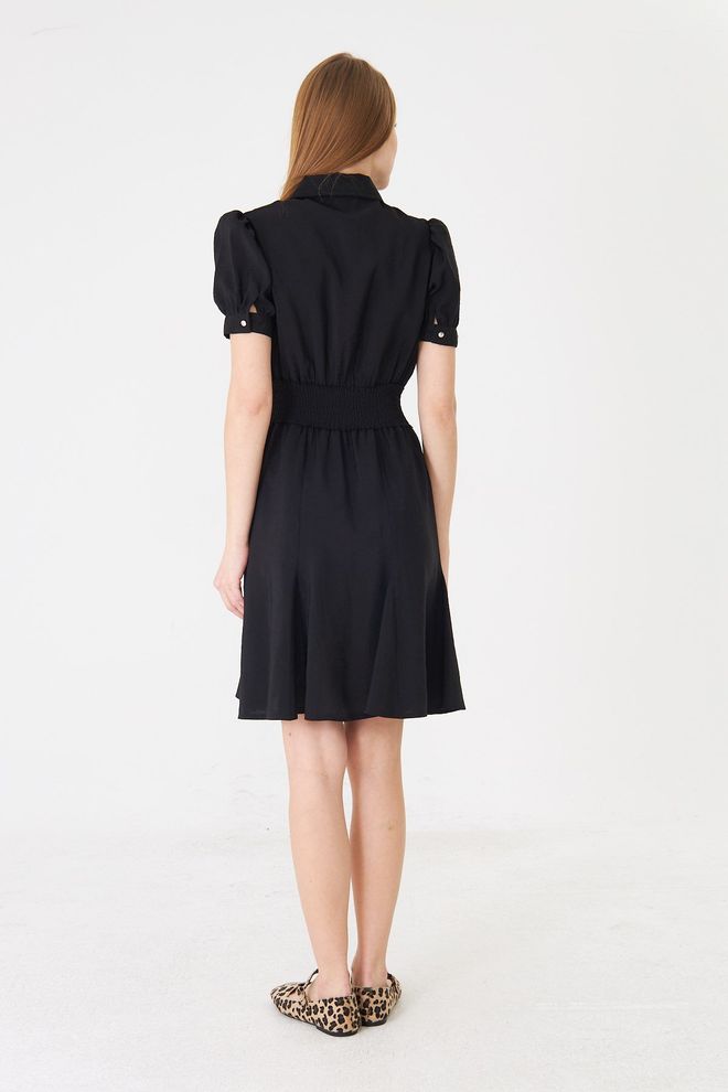 Sortie Collection Black Dress – Casual Elegant Puff Sleeve Shirt Knee Length Wholesale Clothing Lounge