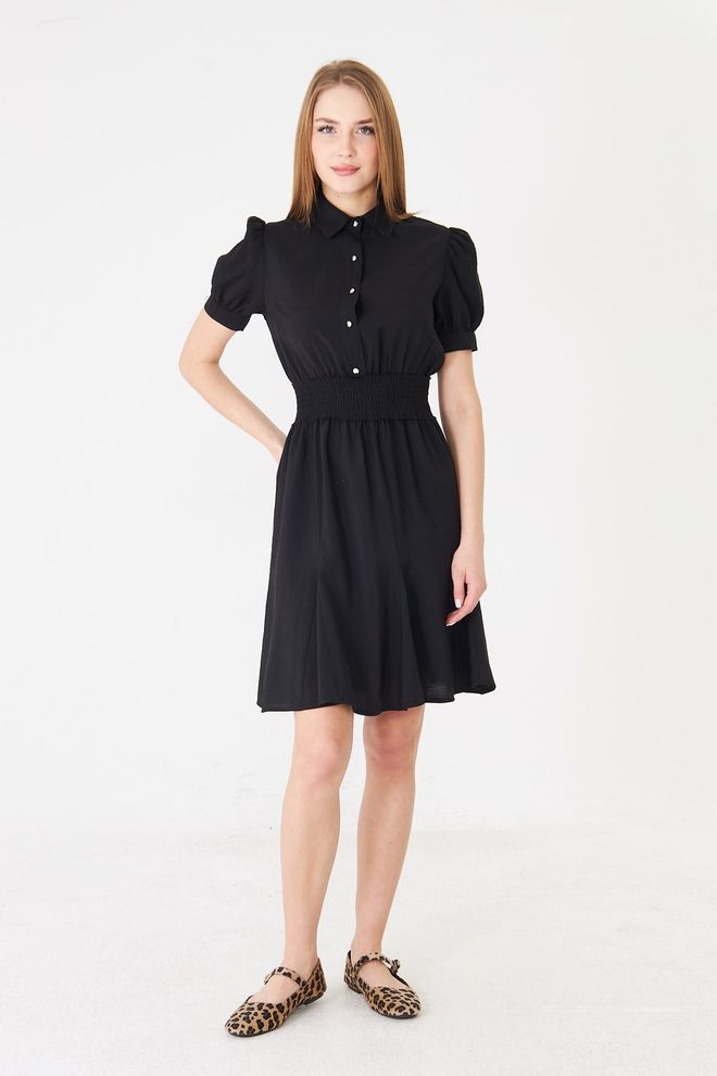 Sortie Collection Black Dress – Casual Elegant Puff Sleeve Shirt Knee Length Wholesale Clothing 5