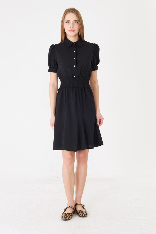 Sortie Collection Black Dress – Casual Elegant Puff Sleeve Shirt Knee Length Wholesale Clothing Formal