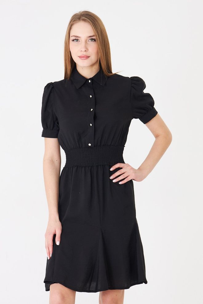 Sortie Collection Black Dress – Casual Elegant Puff Sleeve Shirt Knee Length Wholesale Clothing 1