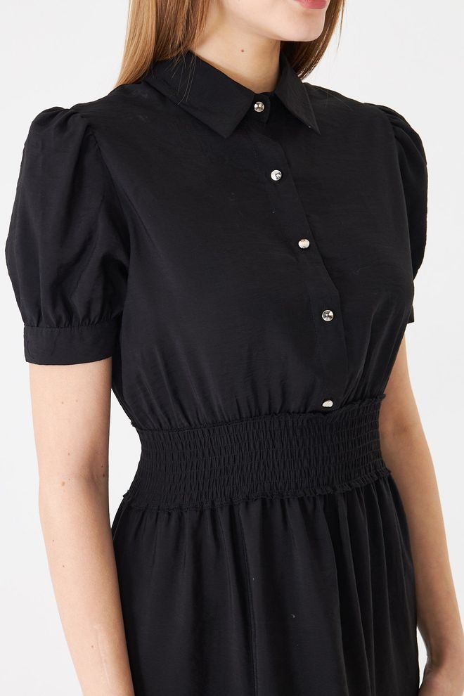 Sortie Collection Black Dress – Casual Elegant Puff Sleeve Shirt Knee Length Wholesale Clothing Spring