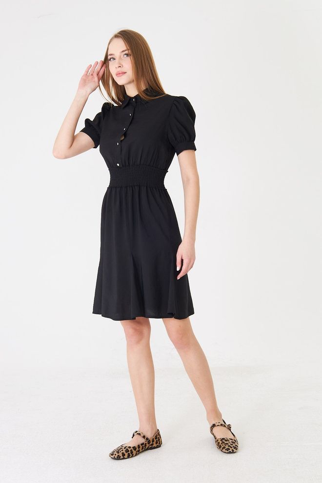 Sortie Collection Black Dress – Casual Elegant Puff Sleeve Shirt Knee Length Wholesale Clothing Summer