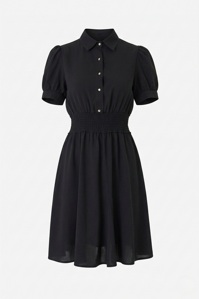 Sortie Collection Black Dress – Casual Elegant Puff Sleeve Shirt Knee Length Wholesale Clothing Casual